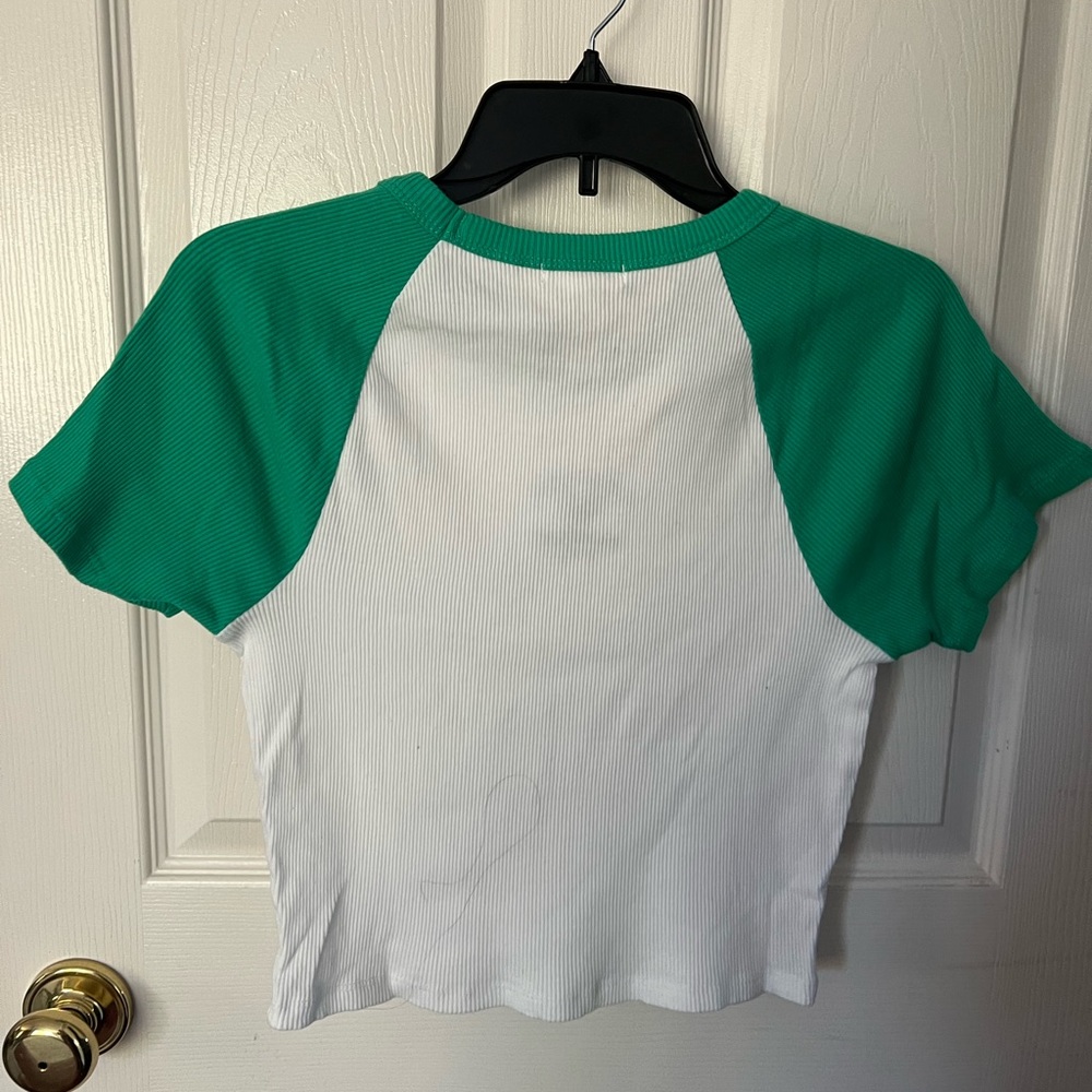 White and green crop top and really good shape wear with jeans shorts with skirt